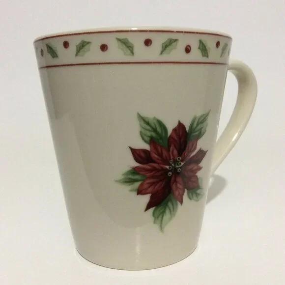 CHRISTMAS merry brite coffee mug cup poinsettia - Picture 3 of 12